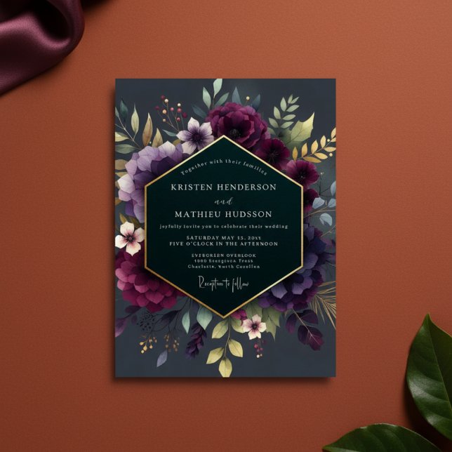 Invitation Mariage Fleuris Profonds et Sombres de Prune (Créateur téléchargé)