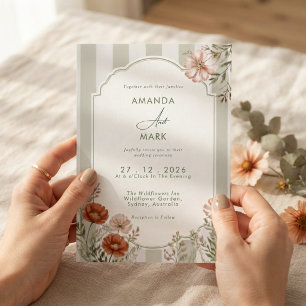 Invitation Mariage Fleuris Rayés Jardin Anglais Sauvage