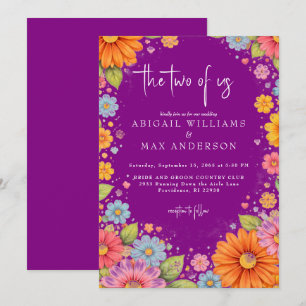 Invitation Mariage Fleuris Rétro Violet À Deux
