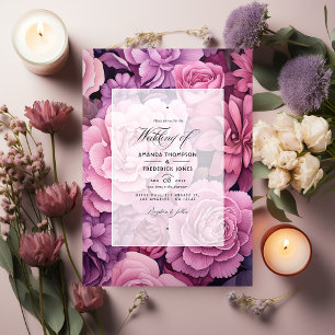Invitation Mariage Fleuris Rose Poussiéreuse et Mauve