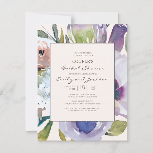 Invitation Mariage Fleuris Rose Violet Bleu (Devant)