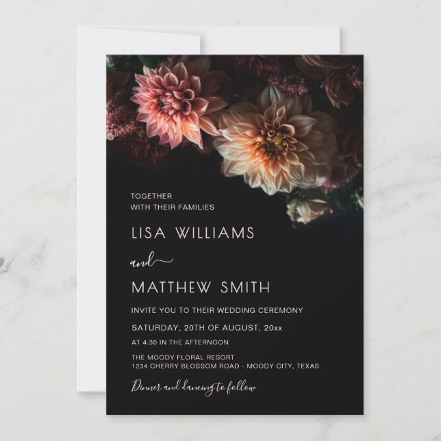 Invitation Mariage Fleuris Sombres | Chrysanthème (Devant)
