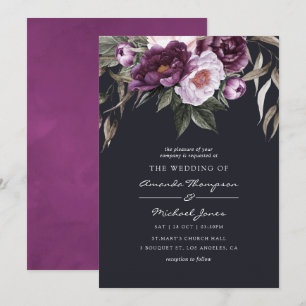 Invitation Mariage Fleuris Velours Profond