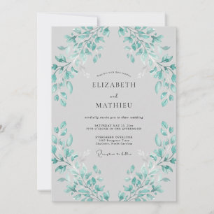 Invitation Mariage Fleurissant à Feuille de Teal