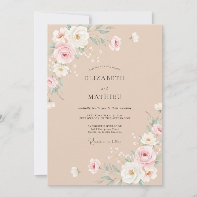 Invitation Mariage Fleurissant à la Fleur de Pêcher Délicate (Devant)
