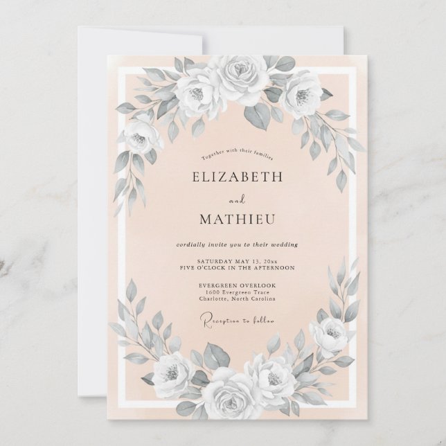 Invitation Mariage Fleurissant à la Rose Pêche (Devant)