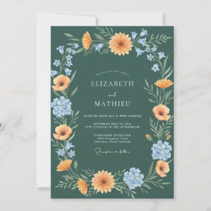 Invitation Mariage Fleurissant à l'Arche Florale Vert Profond