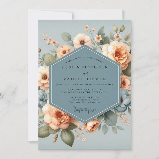 Invitation Mariage Fleurissant Abricot sur Ardoise (Devant)