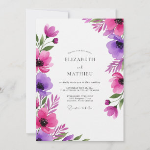 Invitation Mariage Fleurissant Artistique Magenta Violet