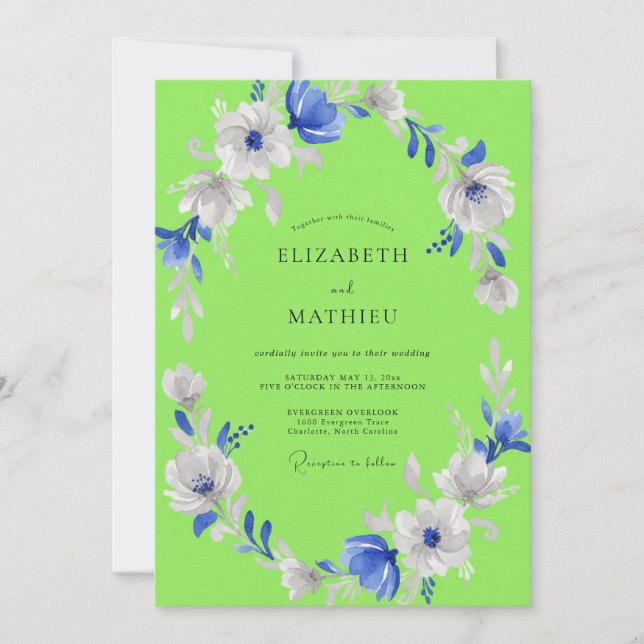 Invitation Mariage Fleurissant Artistique Vert Citron (Devant)