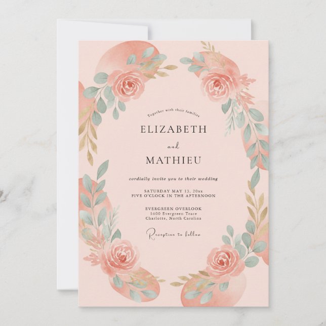 Invitation Mariage Fleurissant aux Pétales de Pêche (Devant)