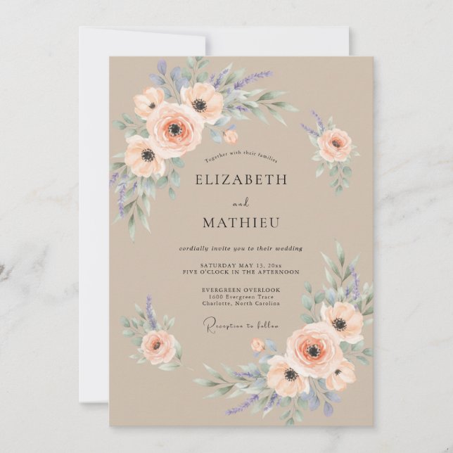 Invitation Mariage Fleurissant aux Pétales de Pêche (Devant)