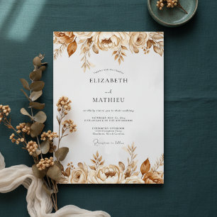 Invitation Mariage Fleurissant Botanique Brun