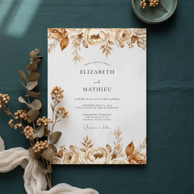 Invitation Mariage Fleurissant Botanique Brun (Créateur téléchargé)