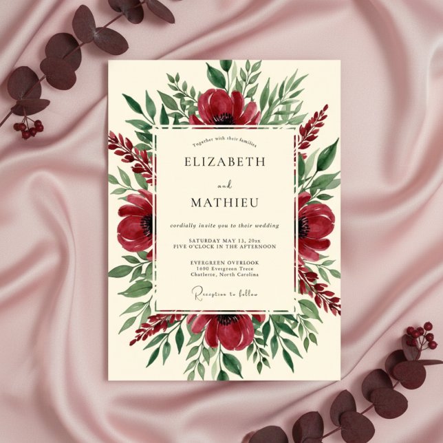 Invitation Mariage Fleurissant Bourguignon (Créateur téléchargé)
