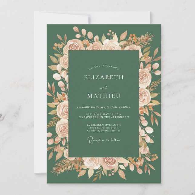 Invitation Mariage Fleurissant de Pêcher Vert (Devant)