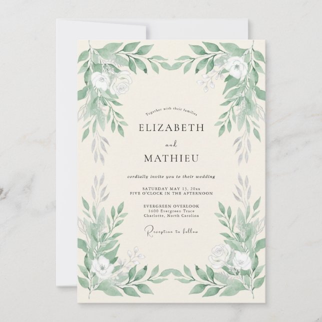 Invitation Mariage Fleurissant de Sage Botanique (Devant)