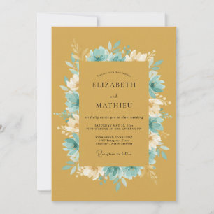 Invitation Mariage Fleurissant de Teinte Cyan