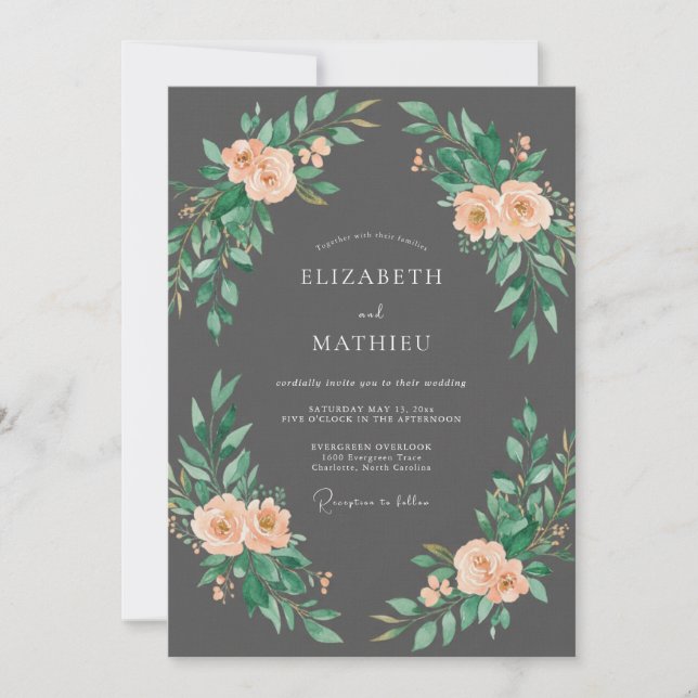 Invitation Mariage Fleurissant en Arche Botanique de Pêche (Devant)