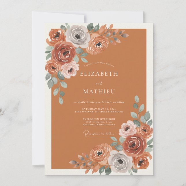 Invitation Mariage Fleurissant en Terre Cuite (Devant)