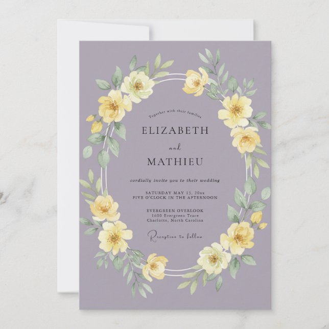 Invitation Mariage Fleurissant Jaune Lavande (Devant)