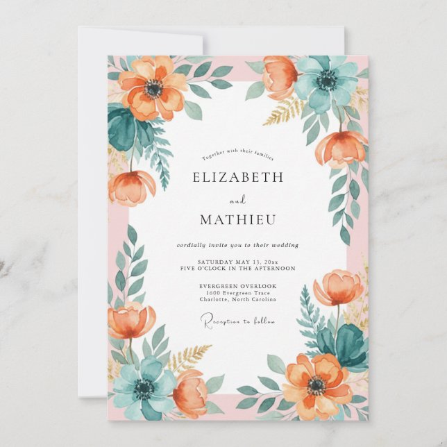 Invitation Mariage Fleurissant sous une Arche de Pêcher (Devant)