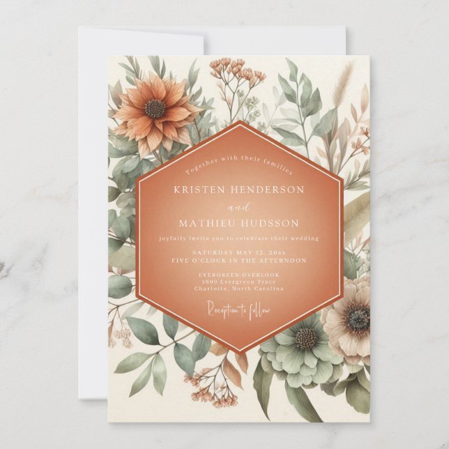 Invitation Mariage Fleurissant Terracotta Automne (Devant)