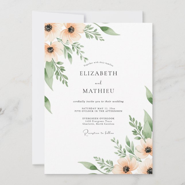Invitation Mariage Fleurissement de Pêcher (Devant)