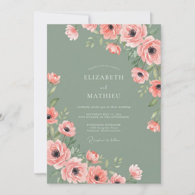 Invitation Mariage Fleurissement Romantique de Fleurs de Pêch (Devant)