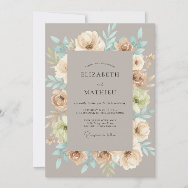 Invitation Mariage Fleurissement Taupe (Devant)