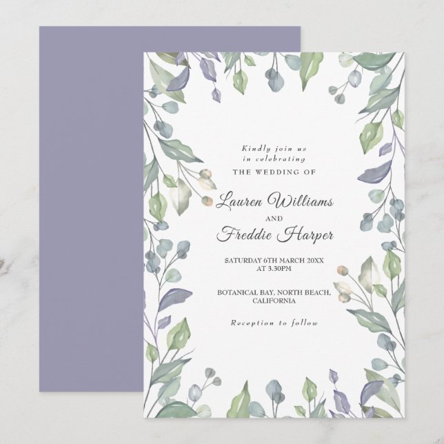 Invitation Mariage Fleuriste Aquarelle Lilas (Devant / Derrière)