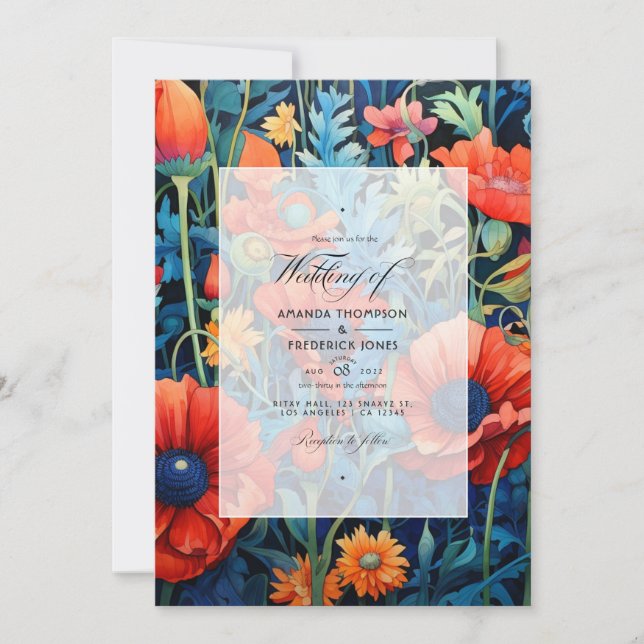 Invitation Mariage Fleuriste de Tomate Cerise et Bleu Royal (Devant)