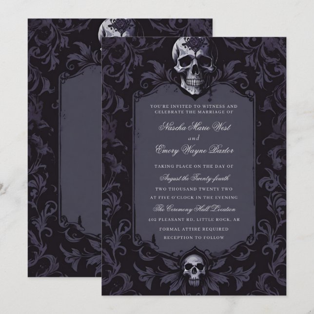 Invitation Mariage Fleuriste Gothique Bohème Violet Foncé de  (Devant / Derrière)