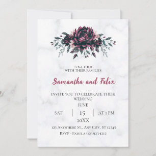 Invitation Mariage Fleuriste Gothique en Marbre Sombre