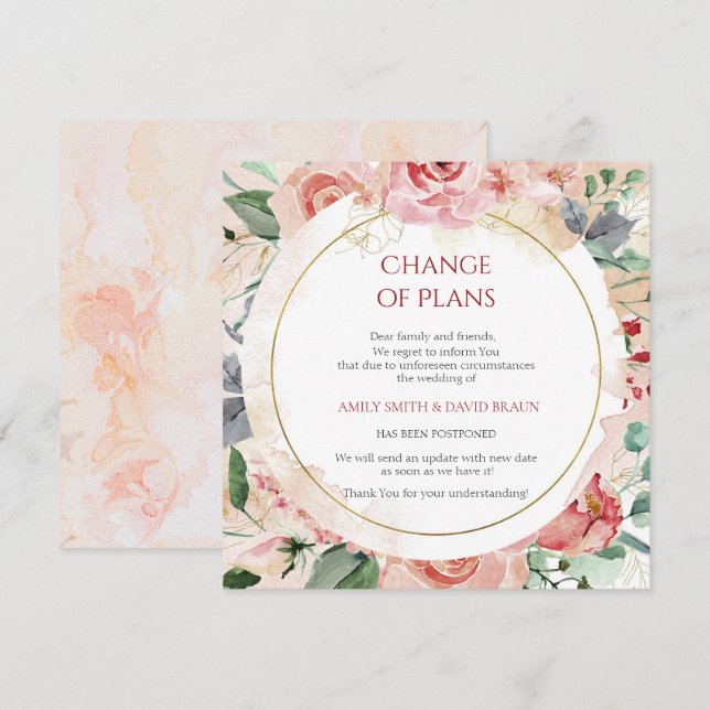Invitation Mariage Fleuriste Reporté - Changement de Plans (Devant / Derrière)