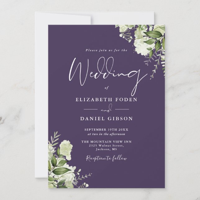 Invitation Mariage Fleuriste Toute en Une Verte Pourpre (Devant)