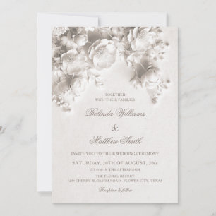 Invitation Mariage Fleurs 3D Roses Sculptées Blanches