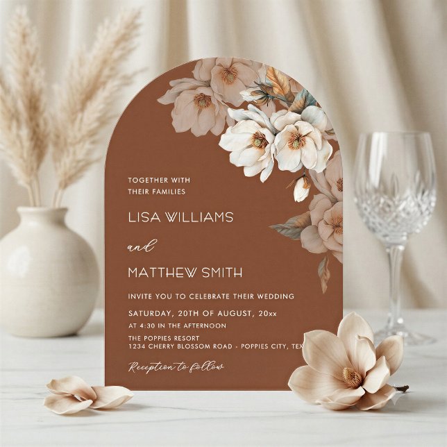 Invitation Mariage Fleurs Aquarelle Terre Cuite Beige (Créateur téléchargé)
