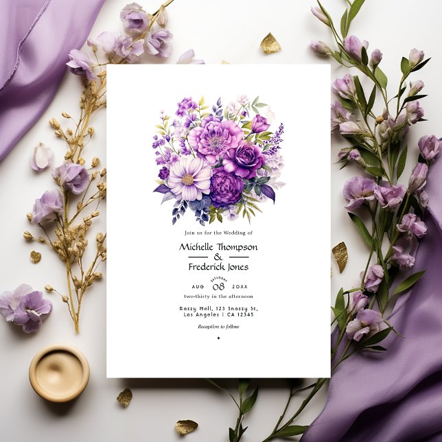 Invitation Mariage Fleurs aux Teintes de Pourpre (Créateur téléchargé)