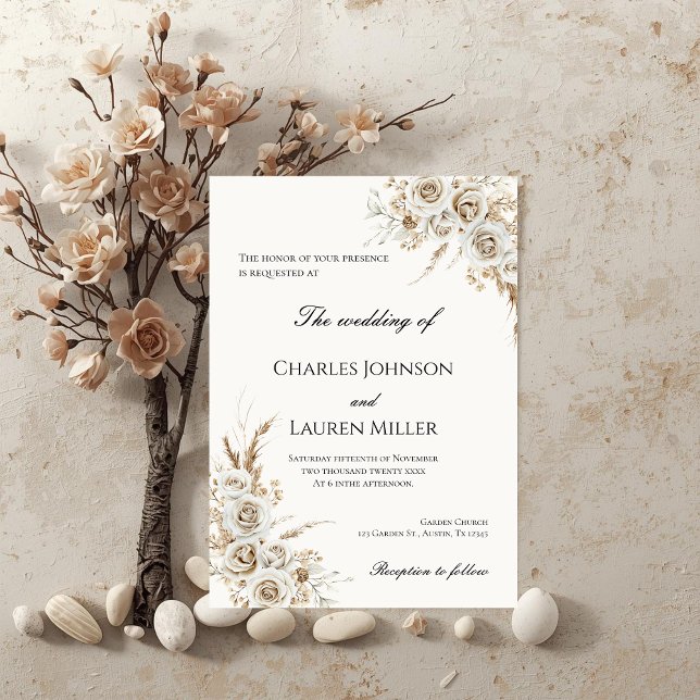 Invitation Mariage Fleurs Beige (Créateur téléchargé)