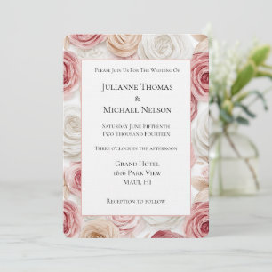 Invitation Mariage Fleurs Blanches Crème Rose Assez Joli