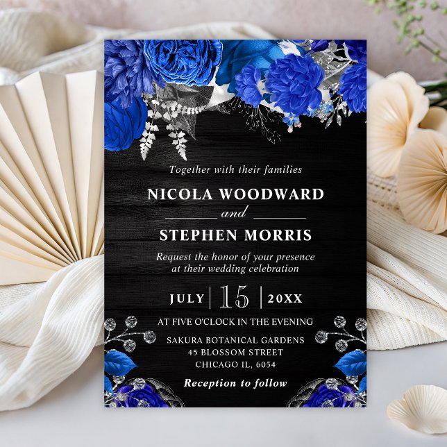 Invitation Mariage Fleurs Bleues et Argent à l'Aquarelle Rust (Créateur téléchargé)