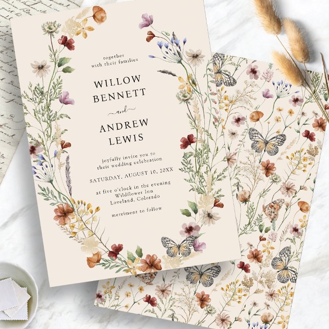Invitation Mariage Fleurs Bohème Rustique (Rustic Boho Flowers Wedding Invitation
)