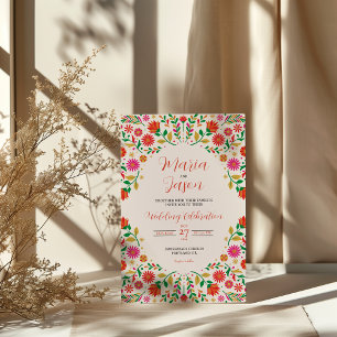 Invitation Mariage Fleurs Botaniques Florales Colorées Mexica