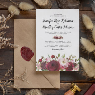 Invitation Mariage Fleurs Bourgeois Bourgogne Rose