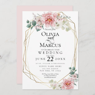 Invitation Mariage Fleurs d'aquarelle de pivoine rose bébé