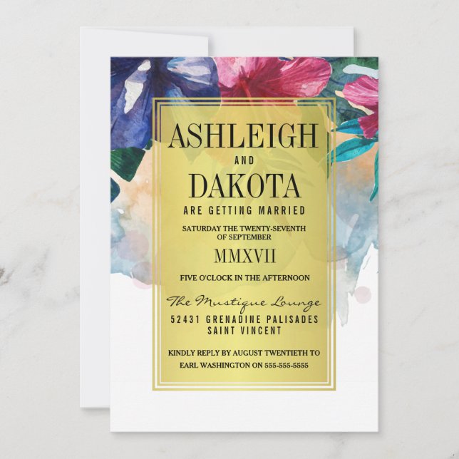 Invitation Mariage | Fleurs d'aquarelle tropicale (Devant)