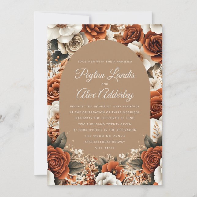 Invitation Mariage Fleurs d'Arche Terracotta Taupe (Devant)