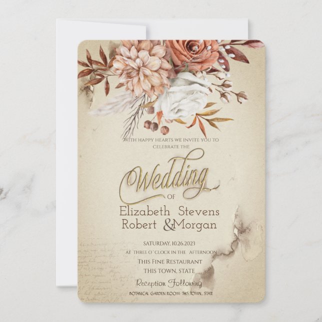 Invitation Mariage Fleurs d'Automne à l'Aquarelle Élégantes (Devant)