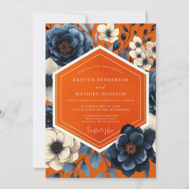 Invitation Mariage Fleurs d'Automne de la Marine (Devant)
